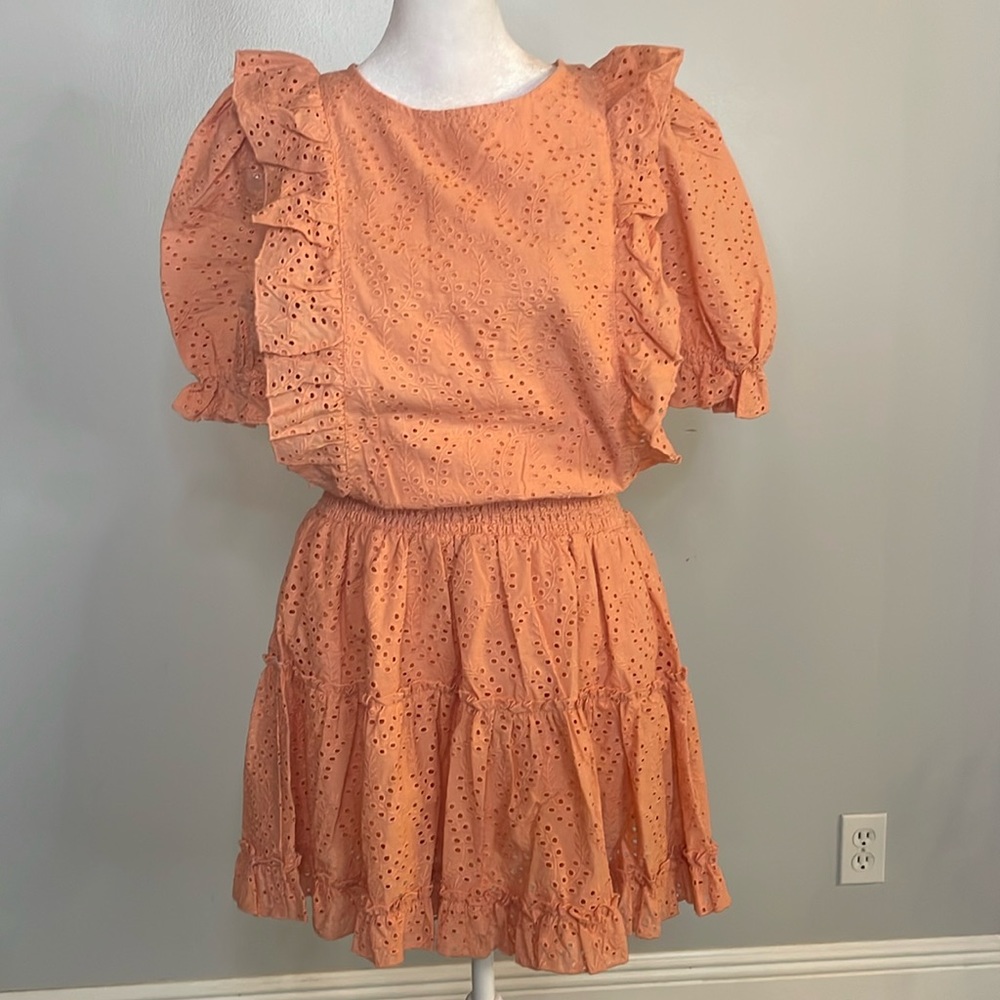 [KREWE DU Q] Pink Embroidered Eyelet Dress - Size Medium NWT